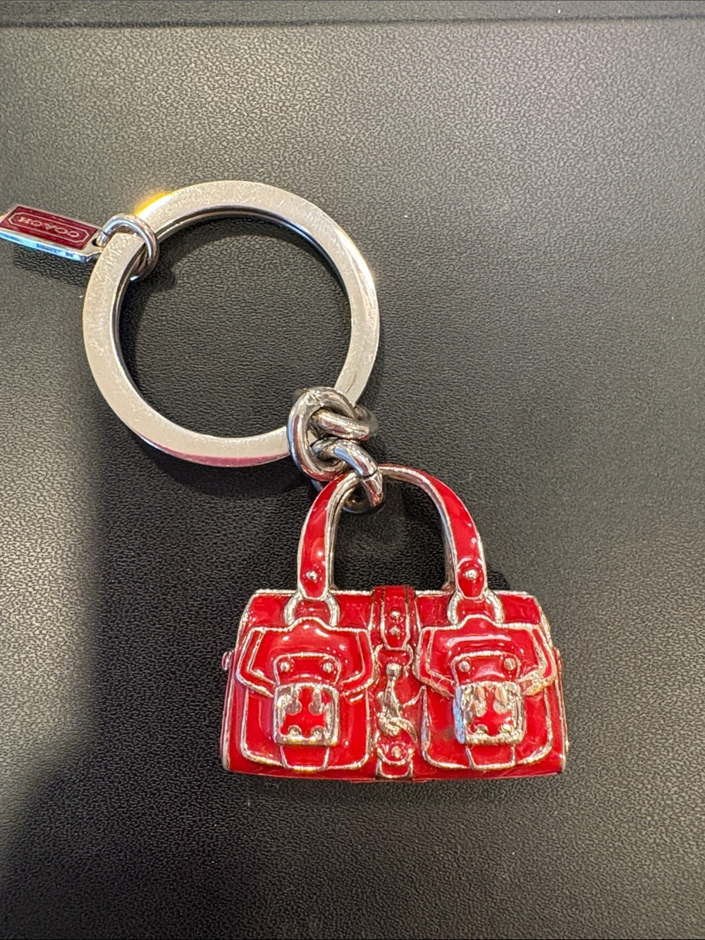 Coach Red Enamel Handbag Keychain